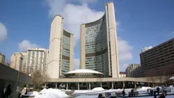 The image displays Toronto City Hall The image displays Toronto City Hall