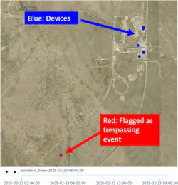 Example of the user interface showing trespassing event detected in an area near the TTC test tracks. Example of the user interface showing trespassing event detected in an area near the TTC test tracks.