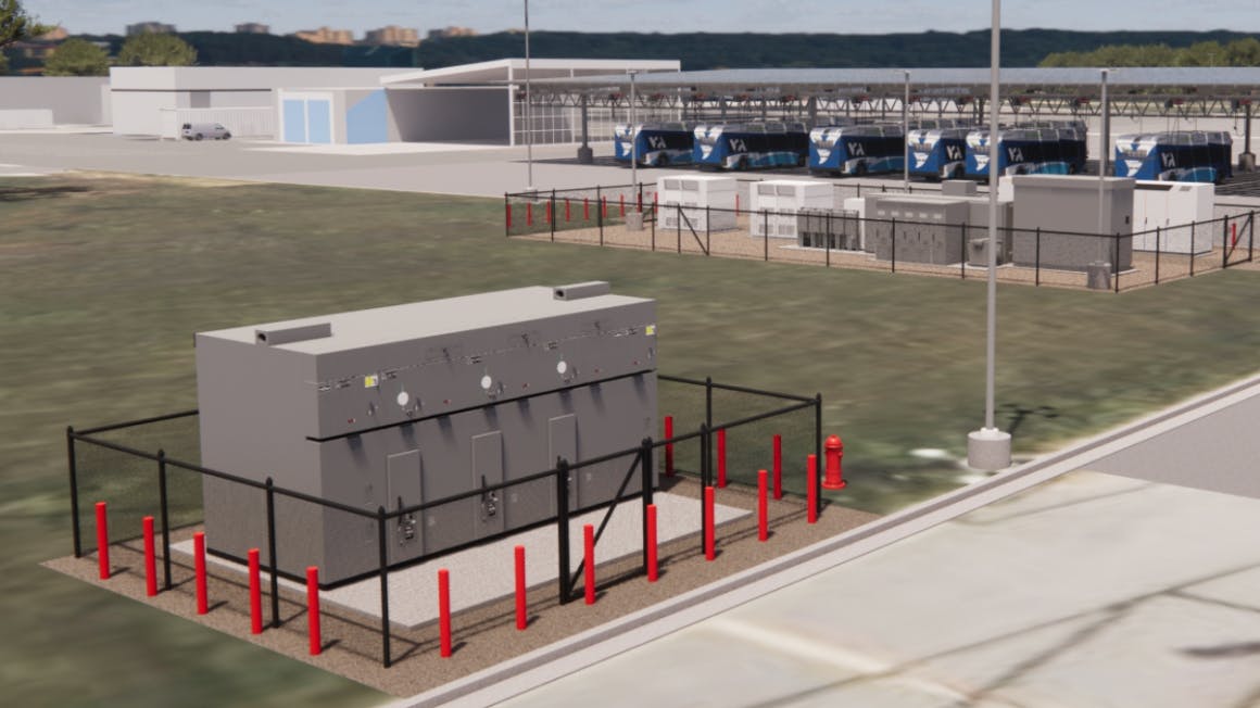 The image shows one of the energy stations that will power the chargers being installed.