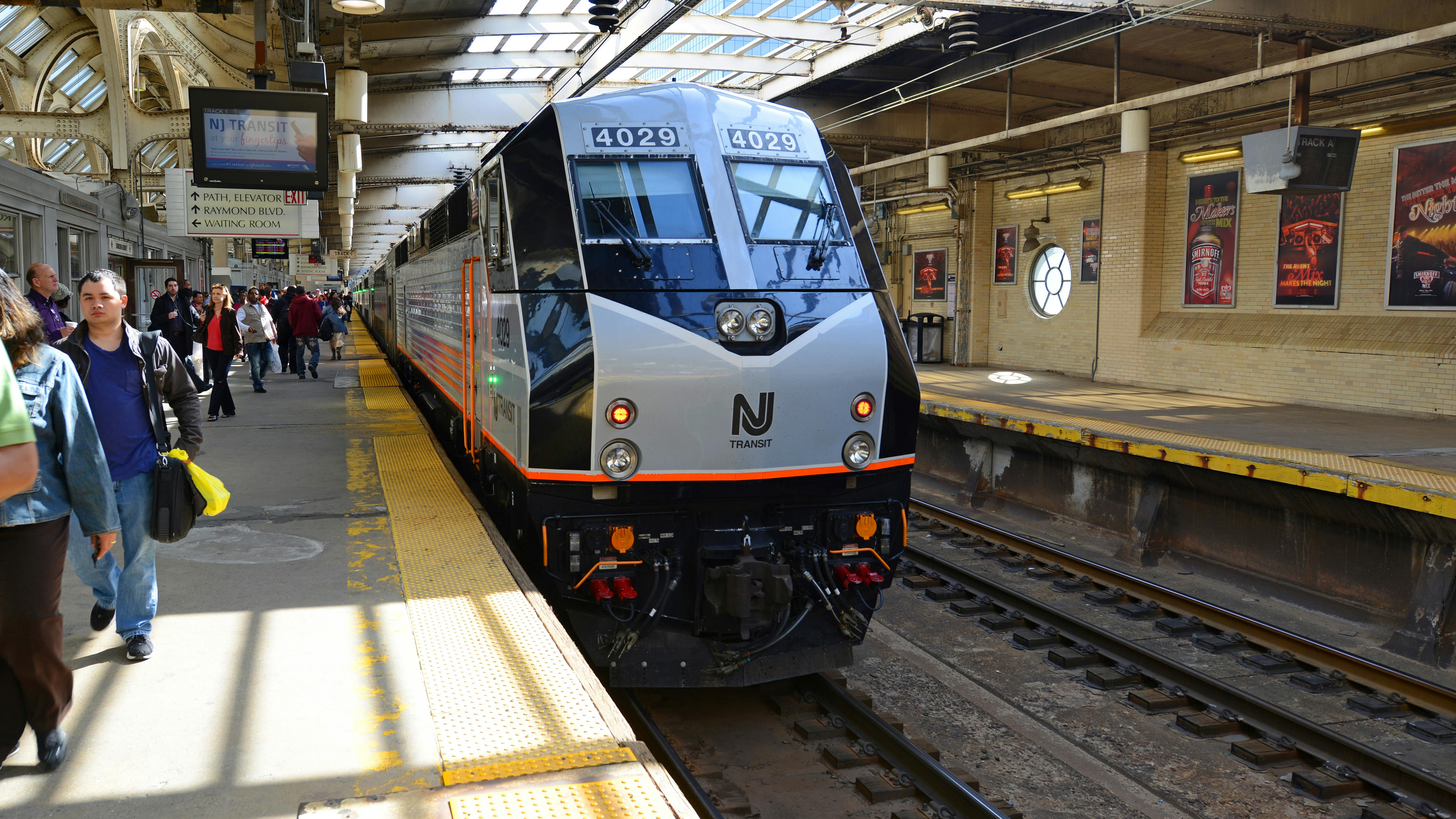 NJ Transit locomotive Alstom PL42AC at Newark Penn Station in New Jersey.
