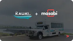 The Kaua'i Bus and Masabi logos sit on a semi-transparent background overlaid on a Kaua'i bus. The Kaua'i Bus and Masabi logos sit on a semi-transparent background overlaid on a Kaua'i bus.