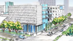 A rendering of the proposed San Diego Metropolitan Transit Systems' transit-oriented development. A rendering of the proposed San Diego Metropolitan Transit Systems' transit-oriented development.