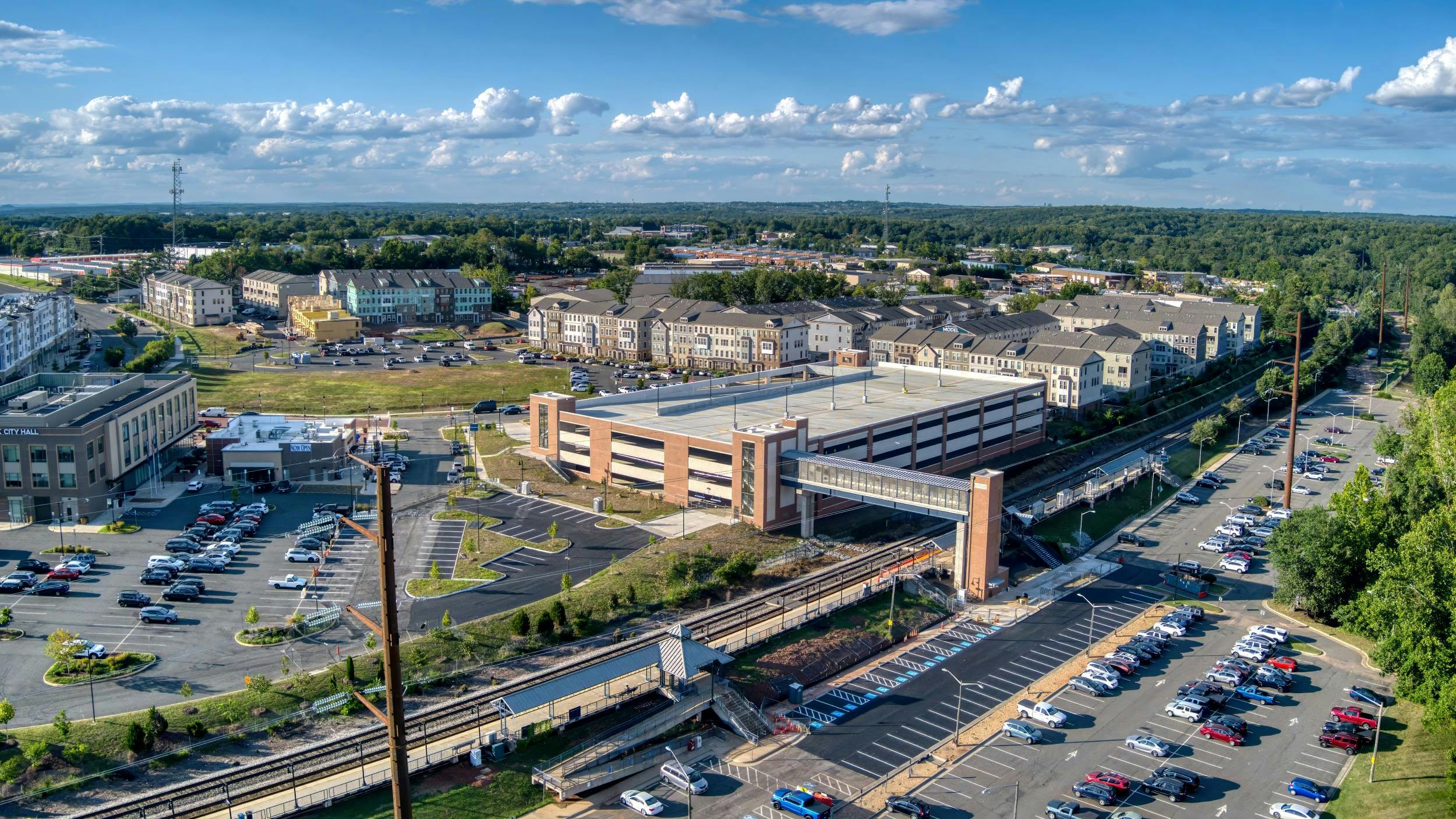The image shows an aerial view of the new parking garage.