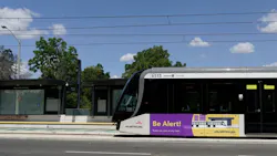 A new Metrolinx LRT car rolls down the track. A new Metrolinx LRT car rolls down the track.