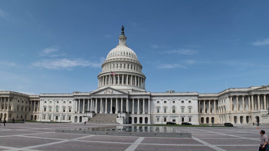 A wide shot of the U.S. Capitol building.