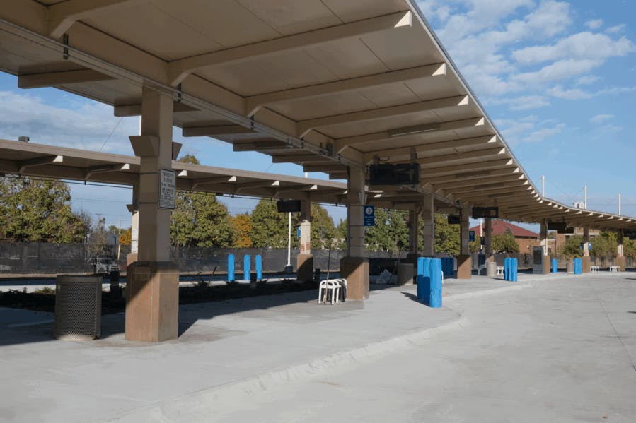 The image shows renovated transit center and its new concrete.