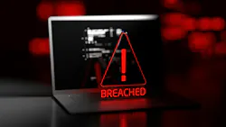 The image displays a rendering of a computer with a triangular icon with an exclamation mark in it in front, with 'BREACHED' written below it. The image displays a rendering of a computer with a triangular icon with an exclamation mark in it in front, with 'BREACHED' written below it.