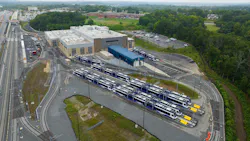 The image shows an aerial view of the LRVs in a yard. The image shows an aerial view of the LRVs in a yard.