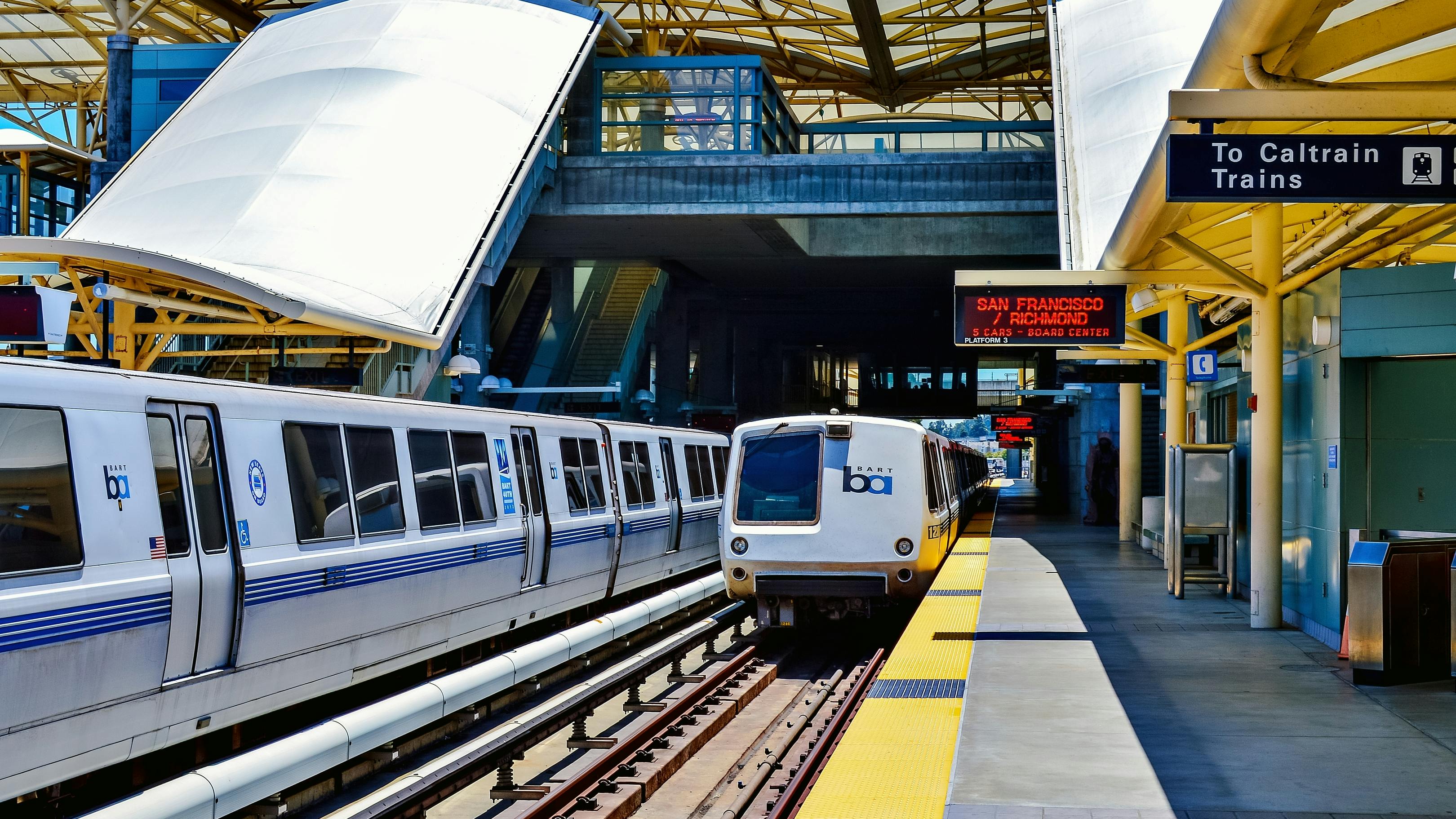 A Bay Area Rapid Transit train at the Millbrae, Calif., station is ready to depart for San Francisco and the East Bay.