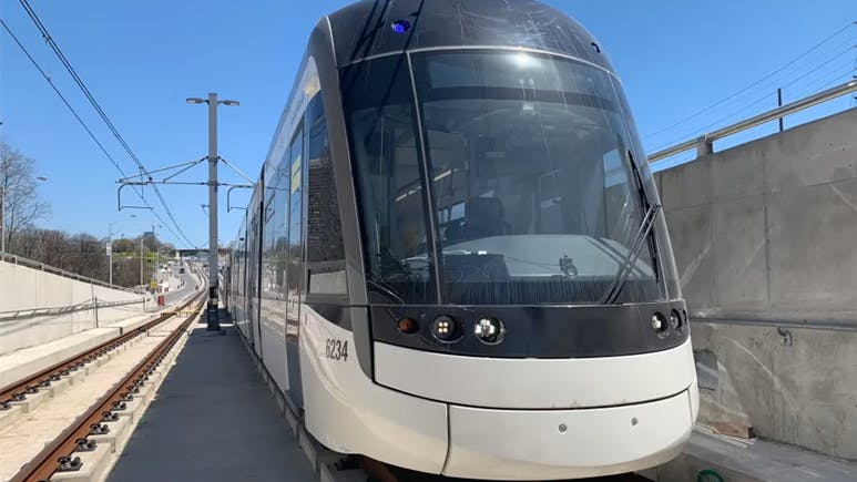 A vehicle along the Eglinton Crosstown LRT project for testing.