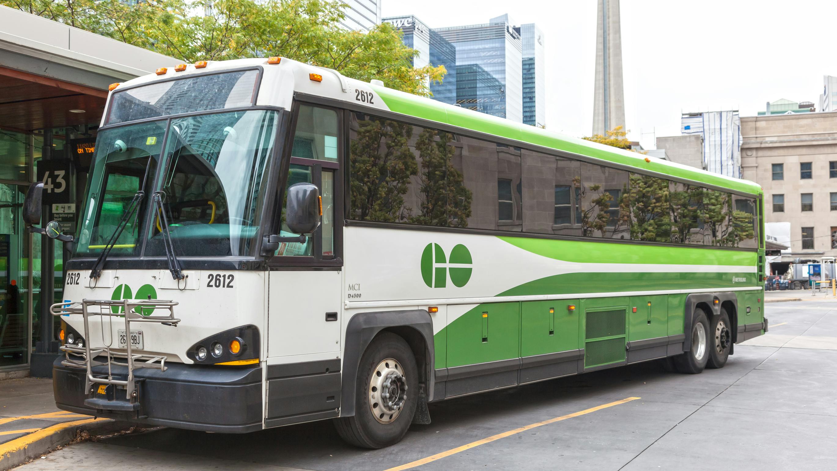 GO Transit bus at the Union Station coach terminal in Toronto.