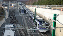 The image shows the light-rail vehicles that have been procured for the Purple Line. The image shows the light-rail vehicles that have been procured for the Purple Line.