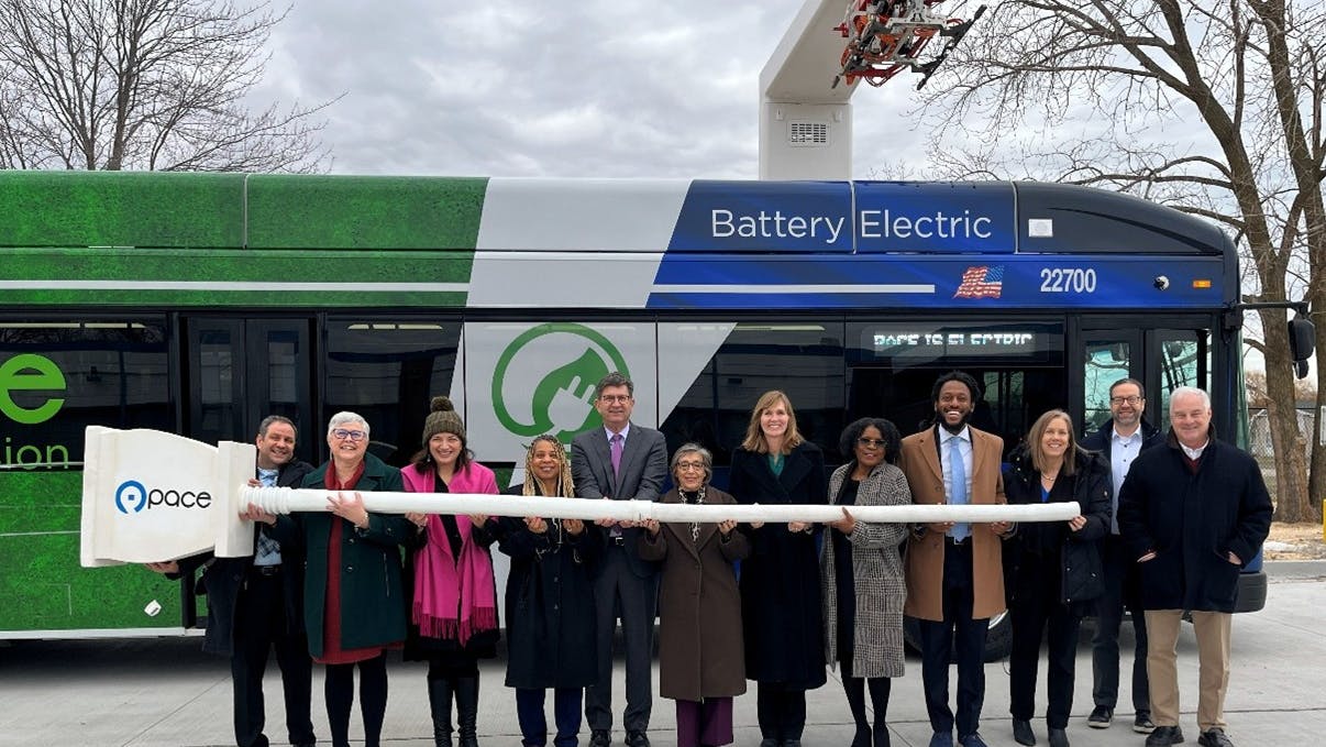 From left to right: Jason Osborn, IDOT; Pace Board Member Linda Soto; Pace Board Member Rachel Arfa; Illinois Rep. Rita Mayfield; Rep. Brad Schneider; Pace Executive Director Melinda Metzger; Lake County Chair Sandy Hart; Illinois Sen. Adriane Johnson; Illinois Sen. Mike Simmons; Illinois Rep. Joyce Mason; Lake County Board Member Paul Frank; and Pace Board Member Chris Canning.