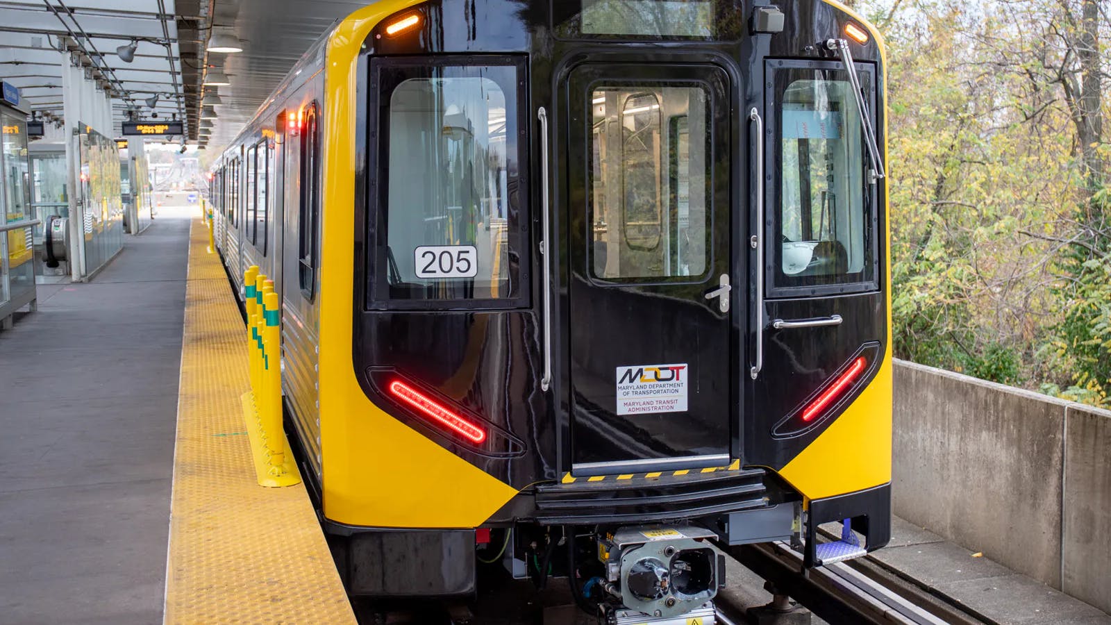 A Hitachi railcar on the Baltimore Metro Subway Link.