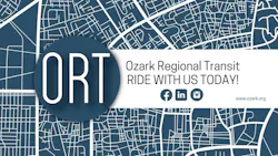 The image shows the Ozark ORT logo overlaid on a city map of the area. The image shows the Ozark ORT logo overlaid on a city map of the area.