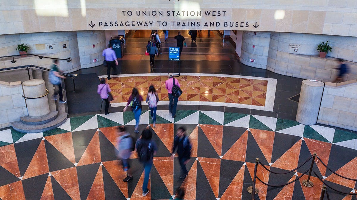 Travelers at Los Angeles Union Station.