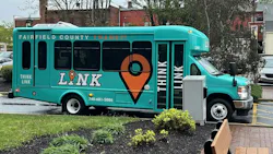 A Fairfield County Link bus sits staged. A Fairfield County Link bus sits staged.