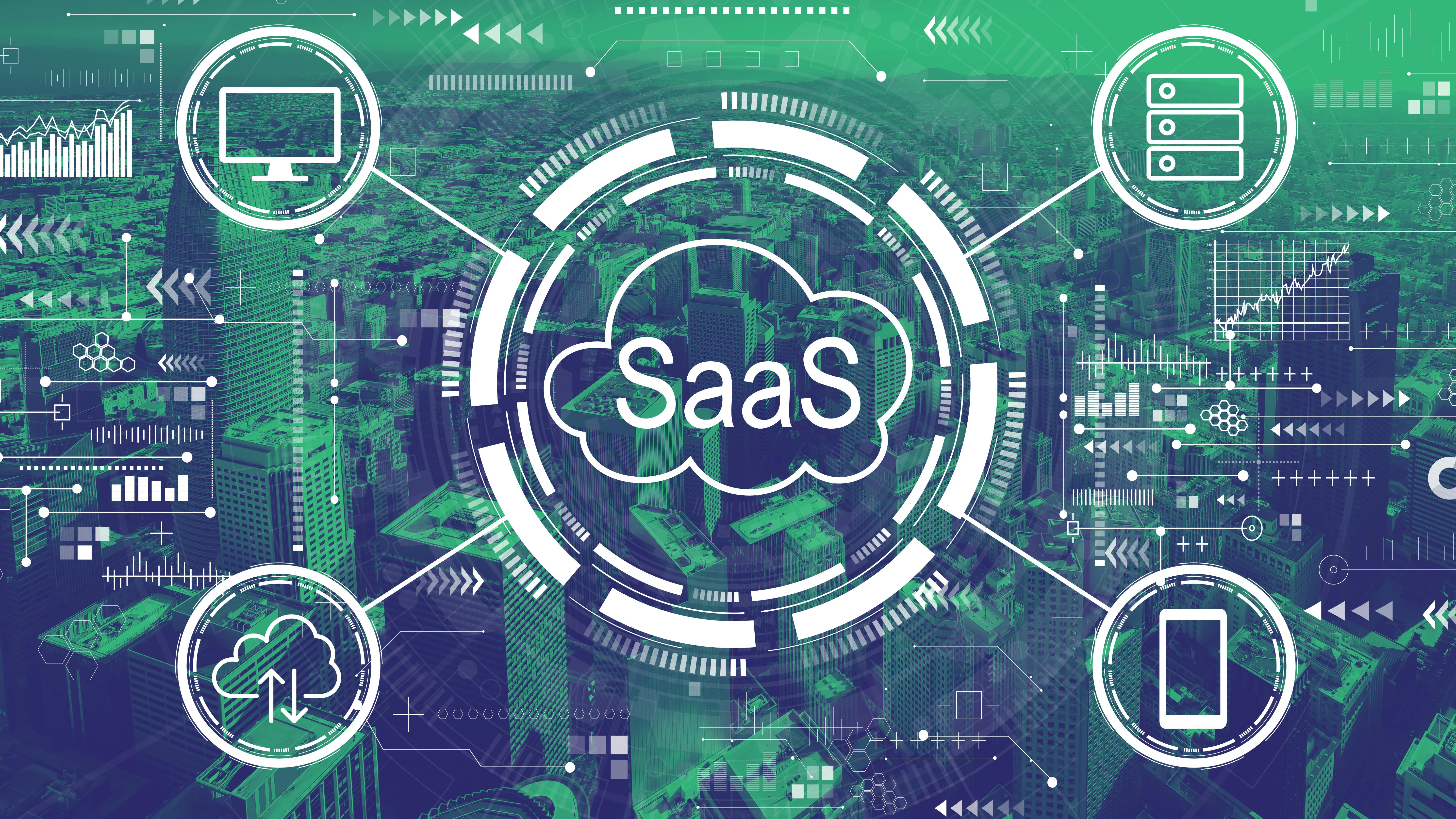 software as a service concept with downtown San Francisco skyline buildings