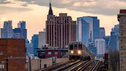 Chicago public transportation and cityscape from Western Avenue train station Chicago public transportation and cityscape from Western Avenue train station