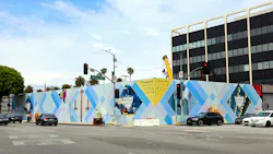 The image shows temporary walls construction areas for the D Line extension project in Beverly Hills. The image shows temporary walls construction areas for the D Line extension project in Beverly Hills.
