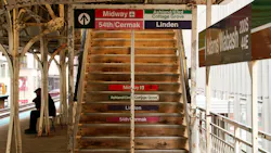 The image shows A Chicago L train station, a station eligible for refurbishment as the CTA is a qualifying legacy operator. The image shows A Chicago L train station, a station eligible for refurbishment as the CTA is a qualifying legacy operator.