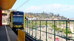 An L.A. Metro trains pulls into the Chinatown station. An L.A. Metro trains pulls into the Chinatown station.