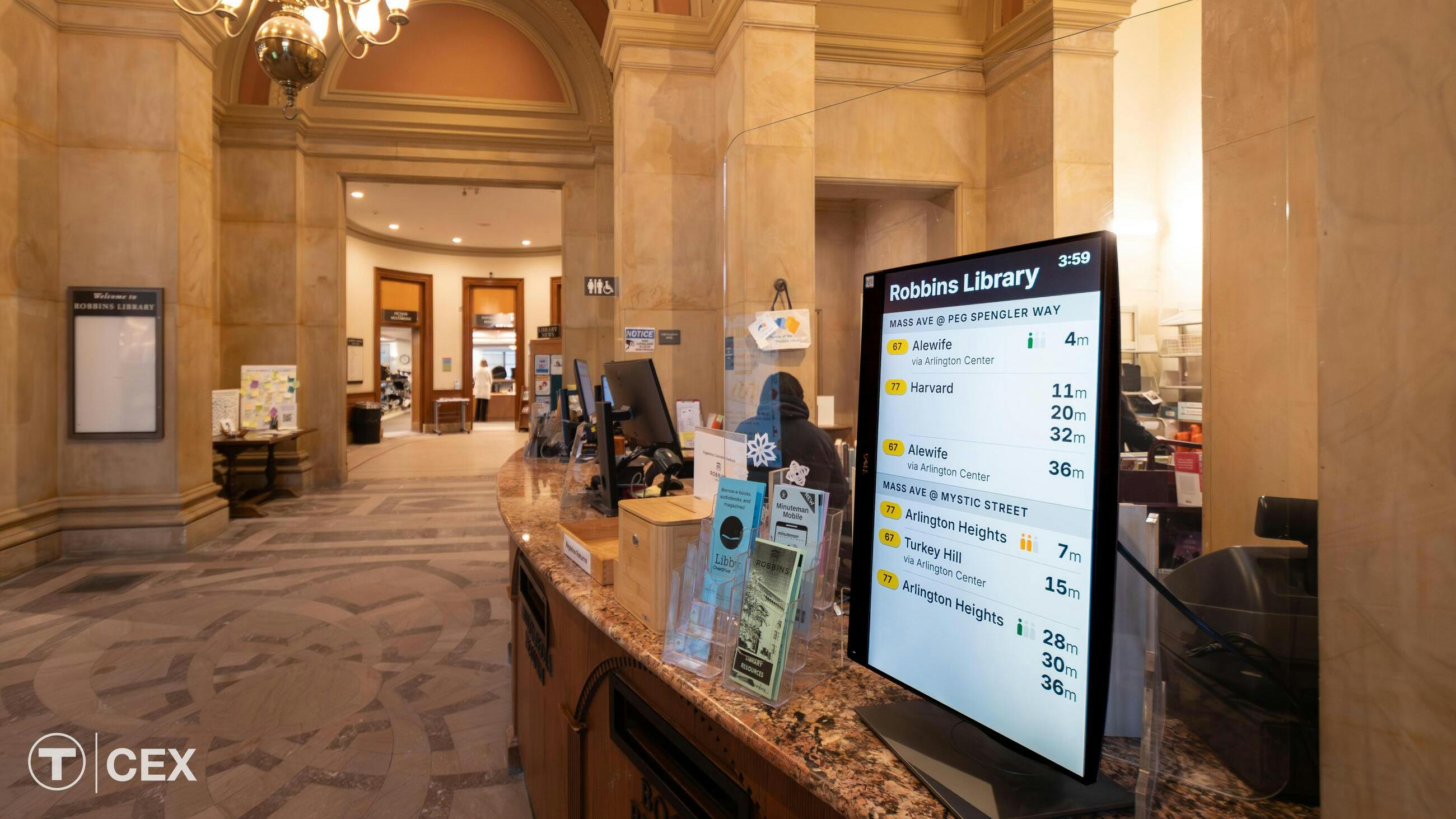 A Massachusetts Bay Transportation Authority Technology Innovation Department screen at Robbins Library.