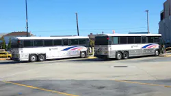 Two New Jersey Transit buses parked at the Atlantic City Bus Terminal. Two New Jersey Transit buses parked at the Atlantic City Bus Terminal.
