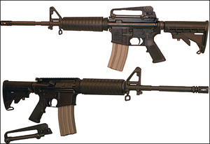 Shown with and without hard carry handle attached.