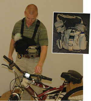 Left: Det. Mark Weaver is outfitted in a 5.11 Tactical Vest with a 5.11 Small Drop Pouch and a Tru-Spec Medic Pocket and a 5.11 Large Drop Pouch. Above right: Maxpedition's Jumbo Type-S Versipak has a Three by Five, H-3 Waistpack Pouch and Barnacle Pouch attached by belt tunnels and Malice clips.