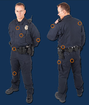 Each orange circles represents a design feature in the uniforms. They wear tested extremely well!