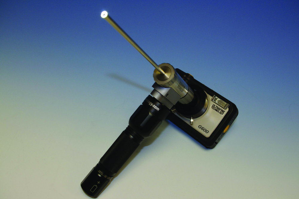 Ultrafine's Ultracam SX600 quick release camera with attached endoscope fitted with the company's novel pocket LED light source.