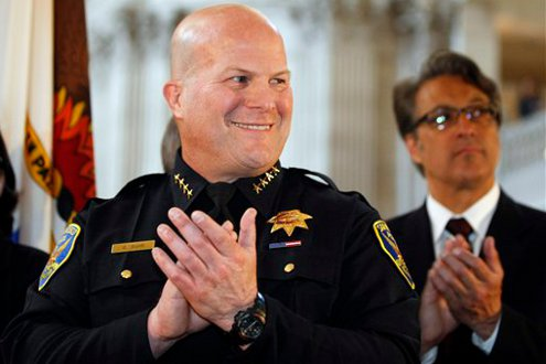 Greg Suhr smiles during his swear-in as San Francisco's new police chief at city hall on April 27.