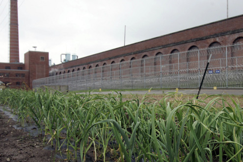 Inmates maintain the garden at Leavenworth Prison in Kansas.