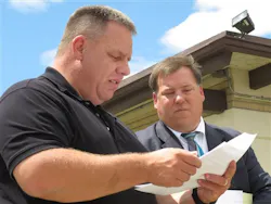 Wheatland, Wyo., Police Chief Randy Chesser, left, and Platte County Prosecuting Attorney Eric Jones, are shown discussing the shooting. Wheatland, Wyo., Police Chief Randy Chesser, left, and Platte County Prosecuting Attorney Eric Jones, are shown discussing the shooting.