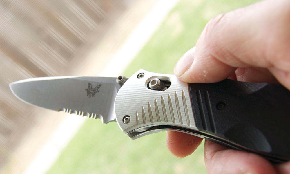 The jimping or grooved detail at the thumb rest can allow the user better grip if needed.