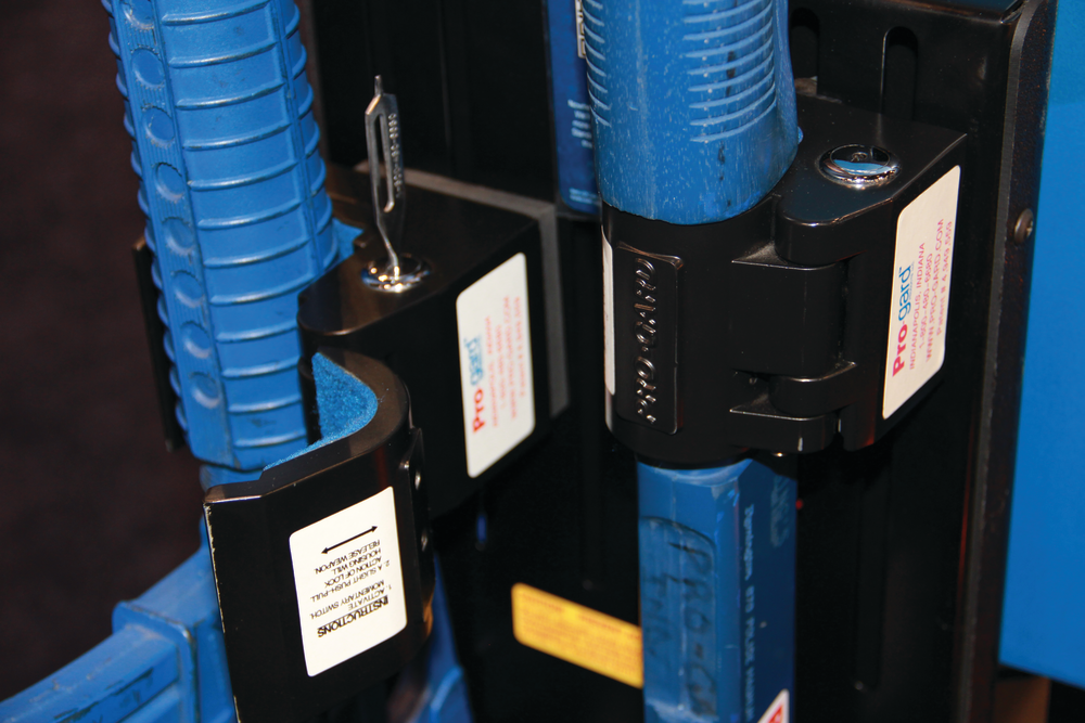A closer look at the gun lock on the Pro-gard mount. Pro-gard believes officers shouldn't have to sacrifice convenience due to limited space, thus its racks easily fit in tight narrow spaces and can be mounted in multiple ways.