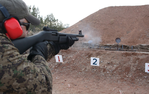Dusting steel targets on the ShotQuad range at Gunsite.