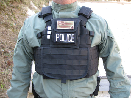 The pouch has two patch panels on the front.