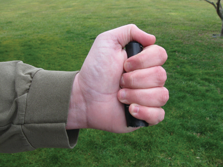 The E1B fits comfortably in the palm of the hand.