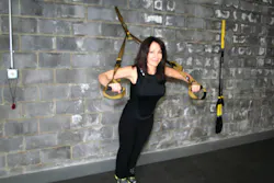 The TRX Suspension System can be used to train chest, arms, shoulders and more. The TRX Suspension System can be used to train chest, arms, shoulders and more.