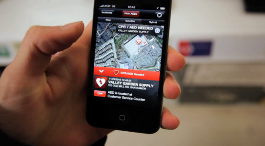 The free app notifies trained citizens of nearby cardiac emergencies and the location of the nearest AED.