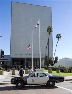 A 1969 Plymouth Belvedere police patrol car is parked in front of Los Angeles Police Department's Parker Center on Jan. 15. A 1969 Plymouth Belvedere police patrol car is parked in front of Los Angeles Police Department's Parker Center on Jan. 15.
