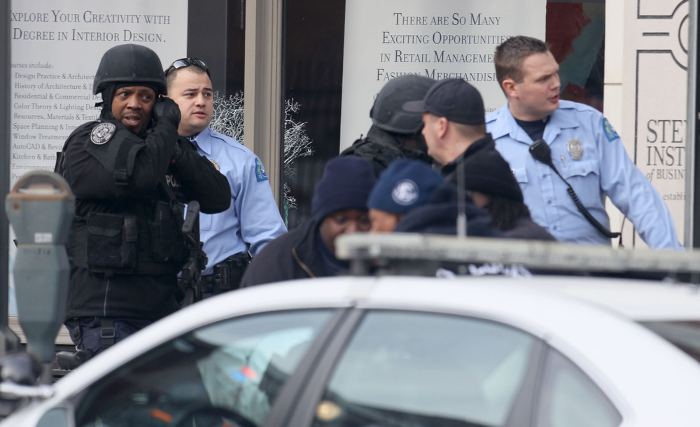 Police respond to the report of a shooting at Stevens Institute of Business and Arts on Washington Avenue in St. Louis on Jan. 15.