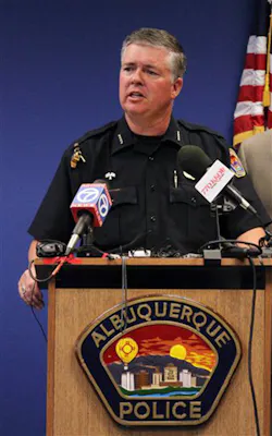 Albuquerque Police Chief Ray Schultz speaks at a press conference. Albuquerque Police Chief Ray Schultz speaks at a press conference.