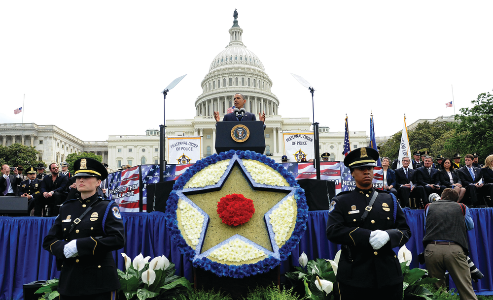 President Barack Obama speaks during the 32nd Annual National Peace Officers' Memorial Service at the West Front Lawn of the U.S. Capitol on May 15 in Washington, D.C.