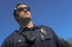 Officer Aaron Waddell of the Laurel Police Departmentwears a camera mounted to his sunglasses to monitor his interactions with the public. Officer Aaron Waddell of the Laurel Police Departmentwears a camera mounted to his sunglasses to monitor his interactions with the public.
