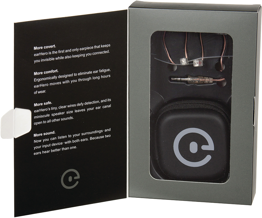 earHero's Tactical Earpiece, boxed.