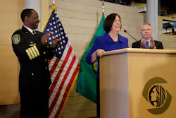 Former Boston police commissioner Kathleen O'Toole center, speaks after being introduced by Seattle Mayor Ed Murray, right, as his nominee to be Seattle's new Chief of Police on May 19. Former Boston police commissioner Kathleen O'Toole center, speaks after being introduced by Seattle Mayor Ed Murray, right, as his nominee to be Seattle's new Chief of Police on May 19.