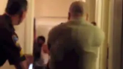 The video shows the man stumble toward the deputy standing in the bathroom doorway. The video shows the man stumble toward the deputy standing in the bathroom doorway.